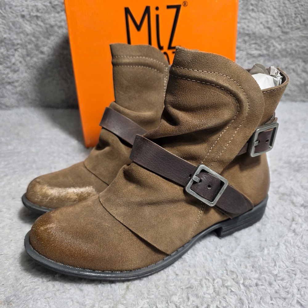 Miz Mooz Domenique Suede Ankle Boots Slouchy Moto Buckle Women EU 37 US 6 NEW